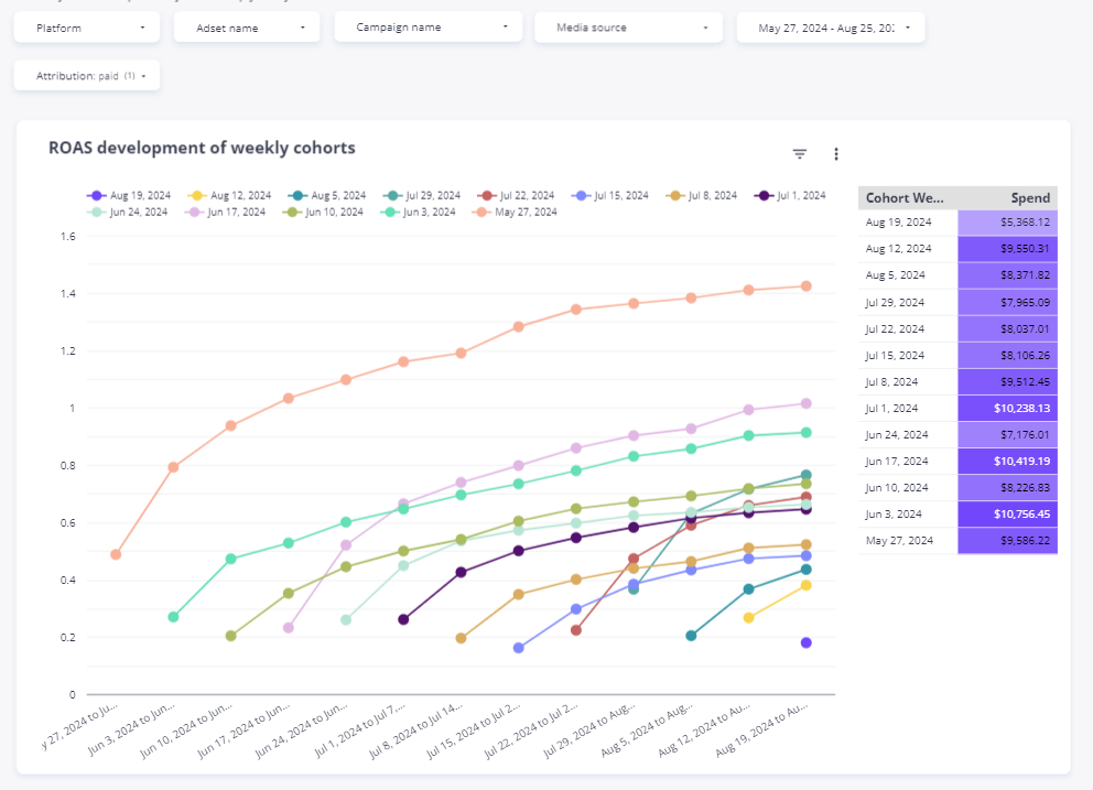 Granular ROAS predictions chart