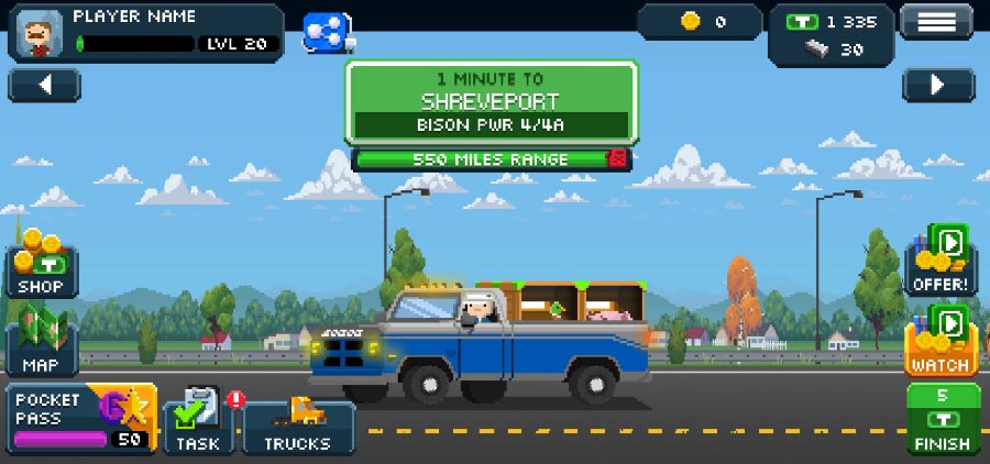 Screenshot from the Pocket Trucks game interface.
